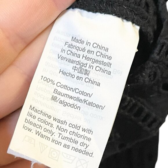 MADEWELL Black‎ Eyelet Ruffle Long Sleeve Tie Mock Neck Blouse Size XS Solid - Picture 6 of 7